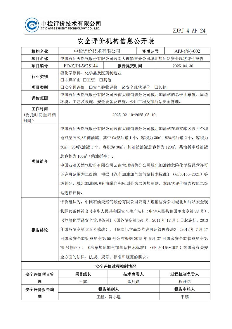21中国石油天然气股份有限公司云南大理销售分公司城北加油站安全现状评价报告安全评价过程控制记录表_01.jpg