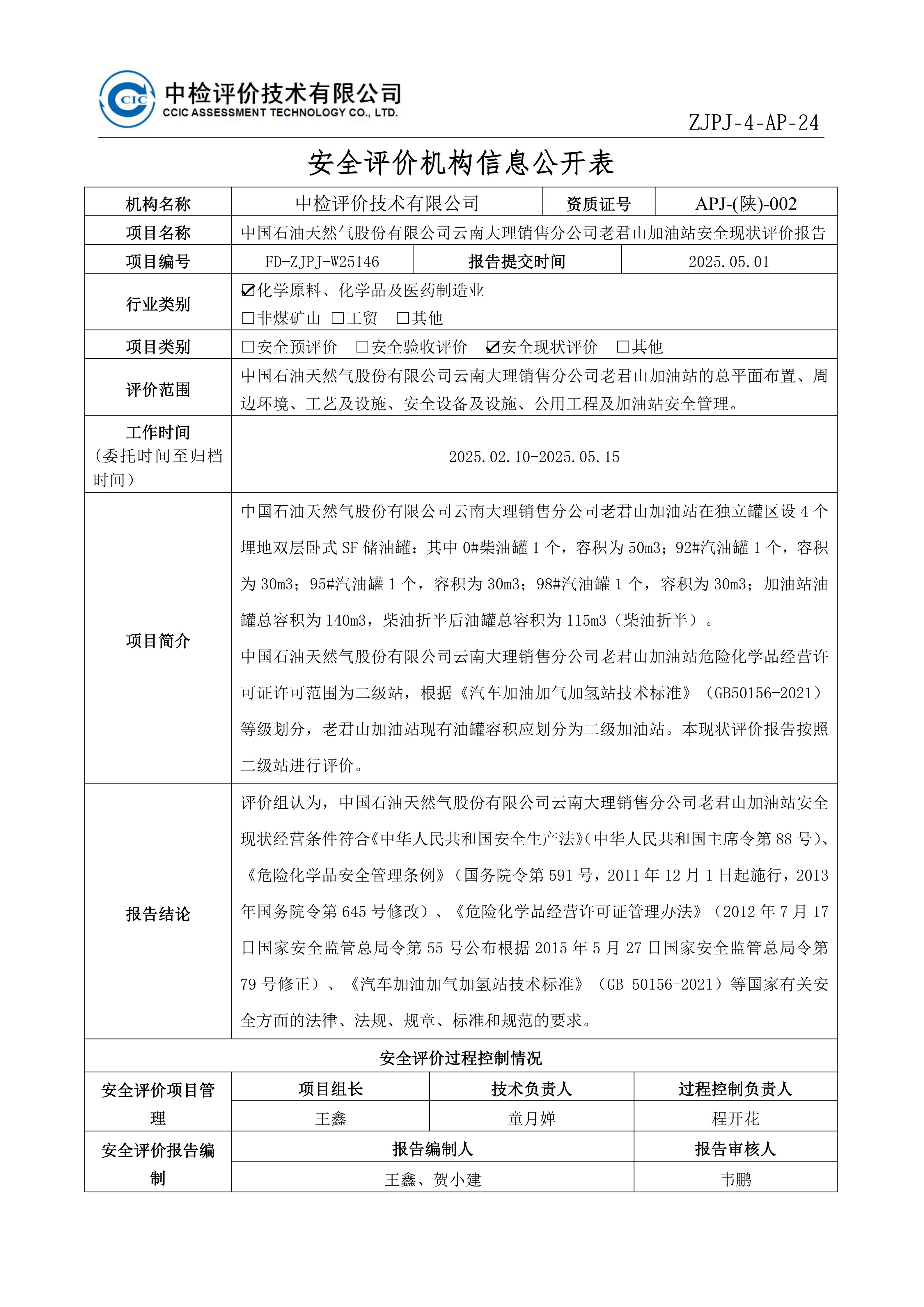 24中国石油天然气股份有限公司云南大理销售分公司老君山加油站安全现状评价报告安全评价过程控制记录表_01.jpg